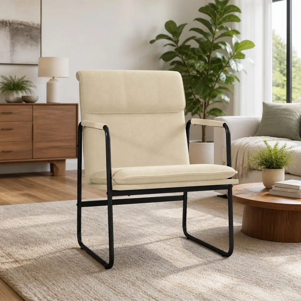 Lounge Chair Cream Fabric Upholstered Armchair Recliner 55L x 64W x 80H cm