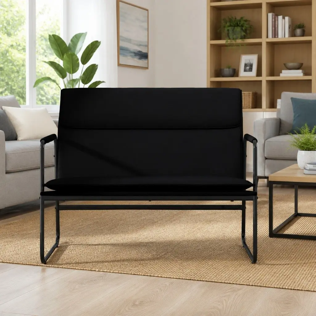 Black Faux Leather Bench for Home Comfort