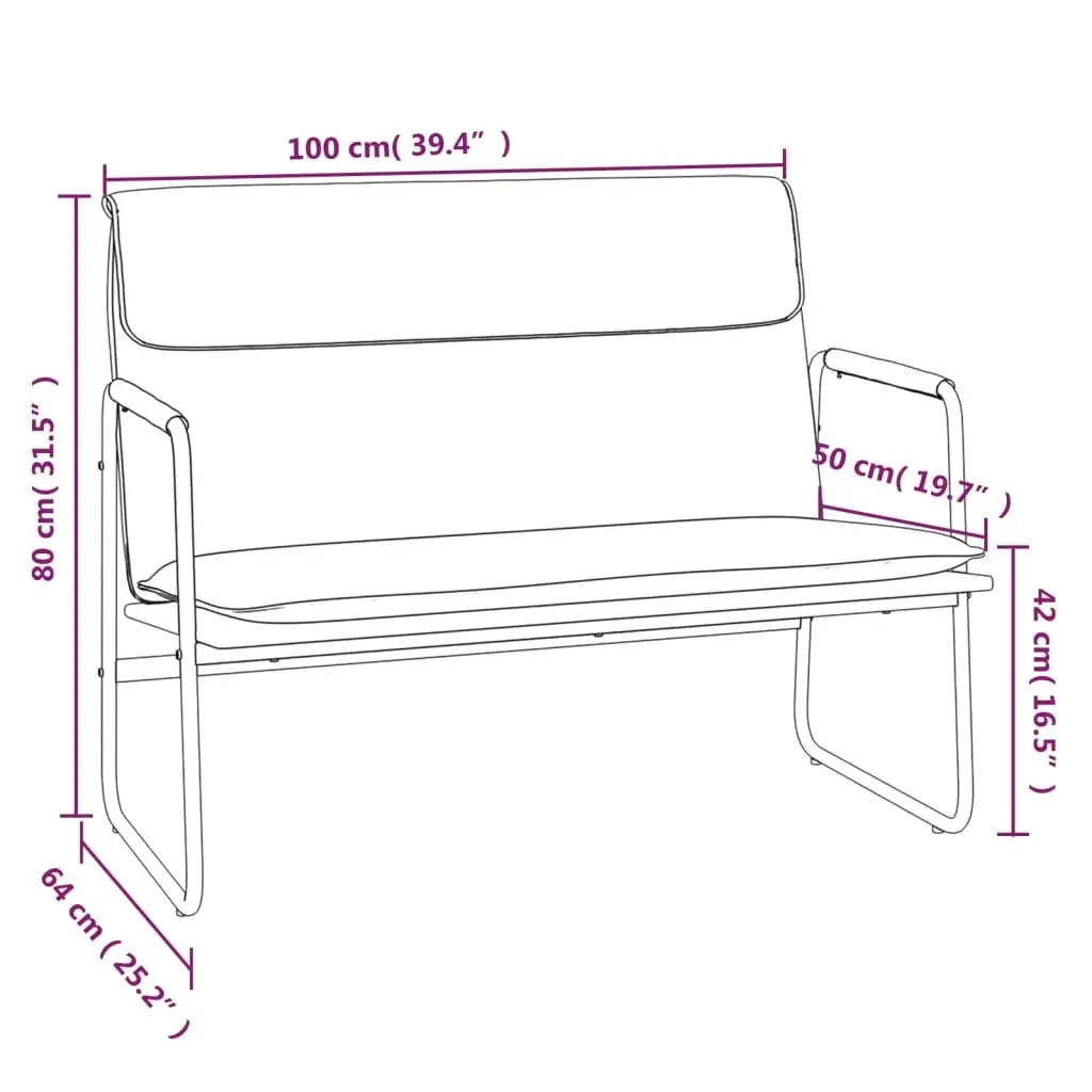 Faux Leather Bench Upholstered Padded Back Rest Black 100 x 64 x 80 cm