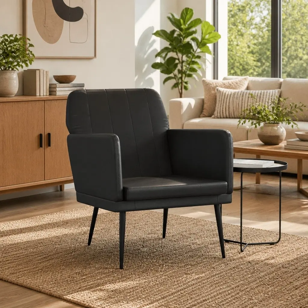 Faux Leather Armchair Black Relaxation Chair Padded Seat