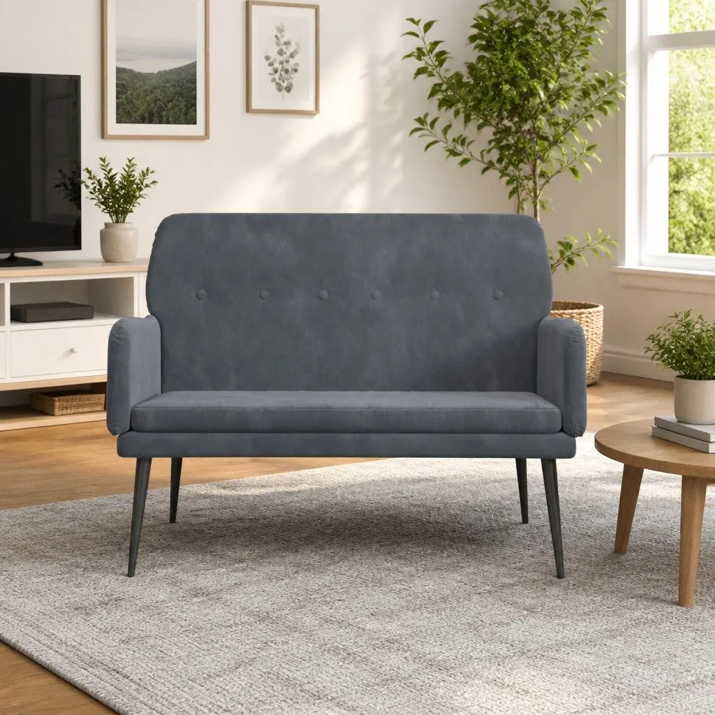 Grey Velvet Upholstered Bench