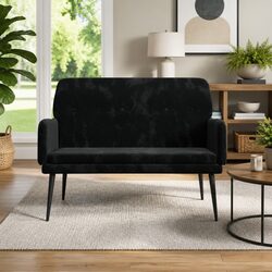 Black Velvet Bench Seat Upholstered Armrest Padded Back Relaxing Furniture