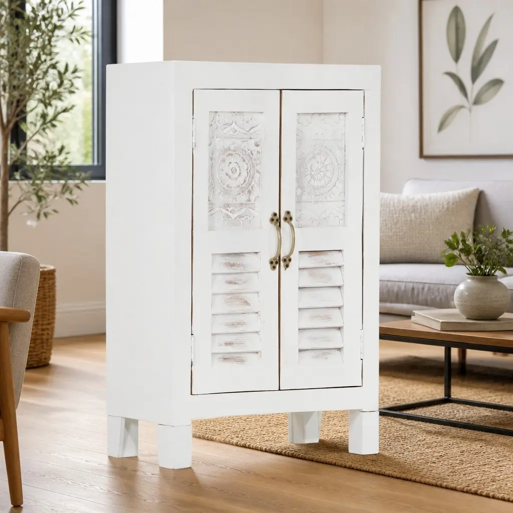 Solid Wood Acacia Sideboard White 55x30x90cm