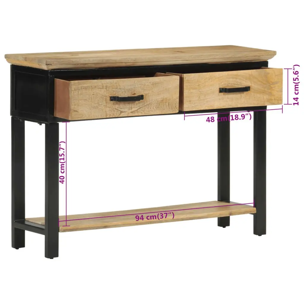 Console Table 110x30x75cm Solid Mango Wood 2 Drawers Shelf Storage Entryway
