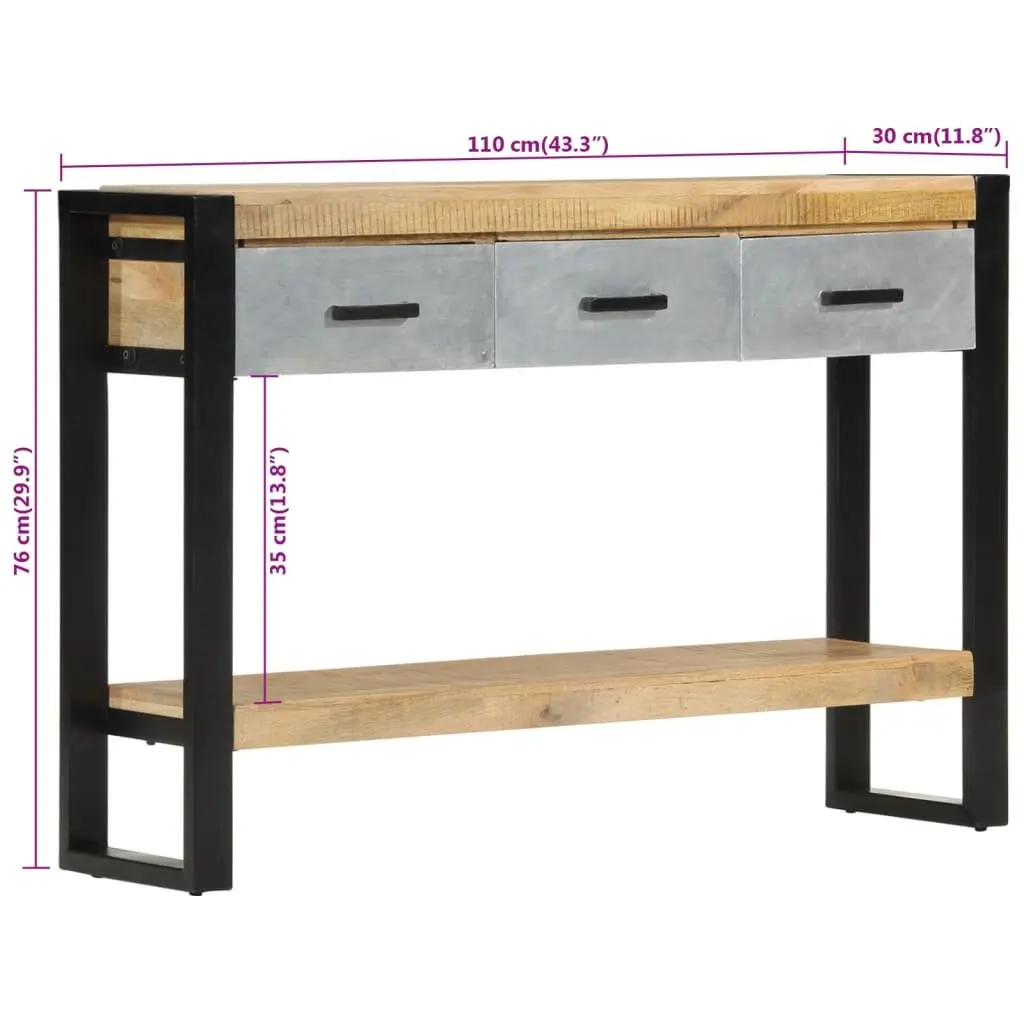 Console Table Solid Mango Wood 110x30x76cm Entryway Hall Side Table with Drawers