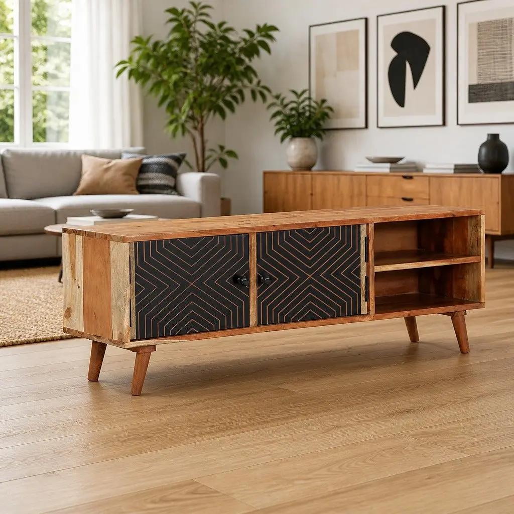 TV Cabinet Solid Wood Acacia Brown 112x30x40 cm Storage Unit Media Stand