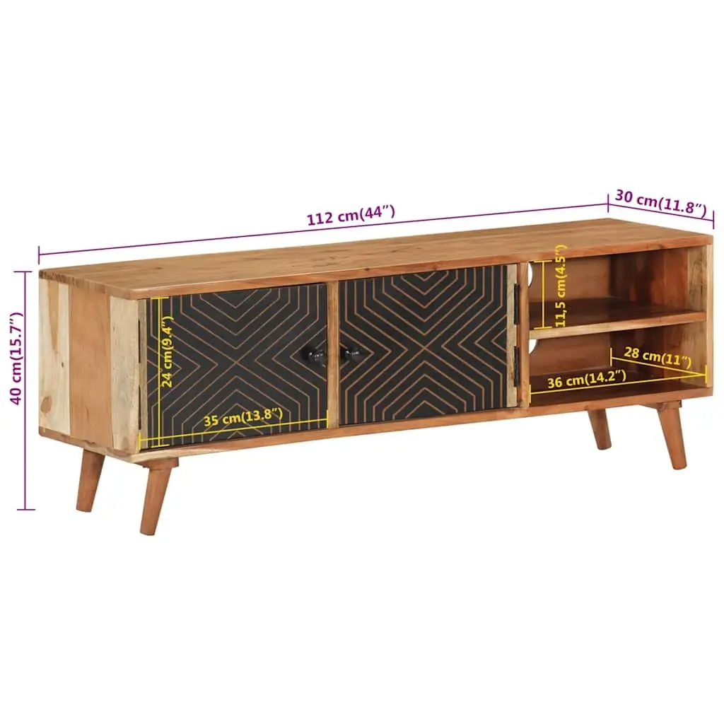 TV Cabinet Solid Wood Acacia Brown 112x30x40 cm Storage Unit Media Stand