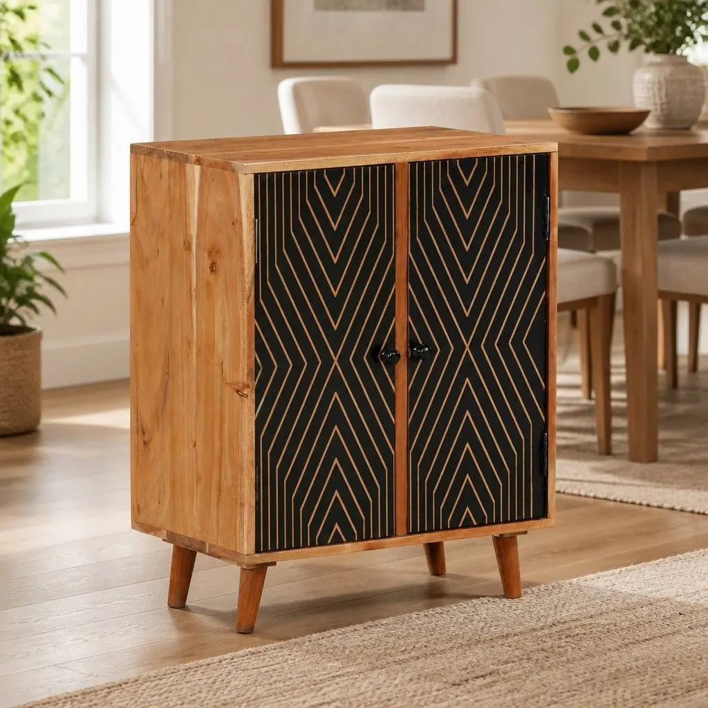 Solid Wood Sideboard Cabinet in Brown