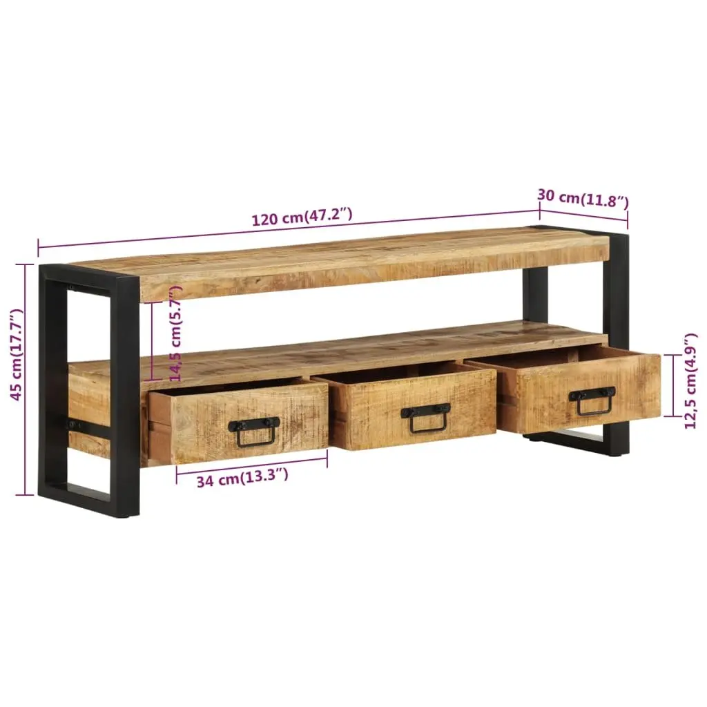 Solid Wood TV Cabinet 120x30x45 cm Brown Mango Media Storage Unit Drawers