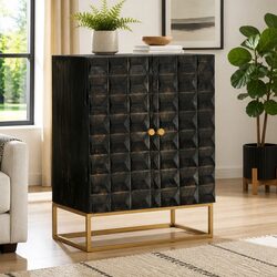 Solid Wood Sideboard Storage Cabinet Black Industrial Design Living Room