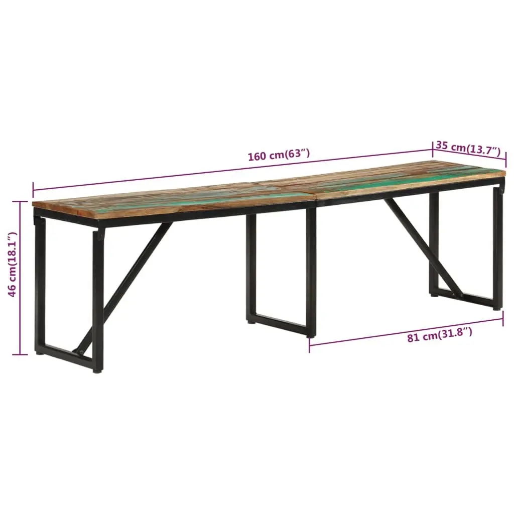 Reclaimed Wood Bench Industrial Style 160x35x46 cm