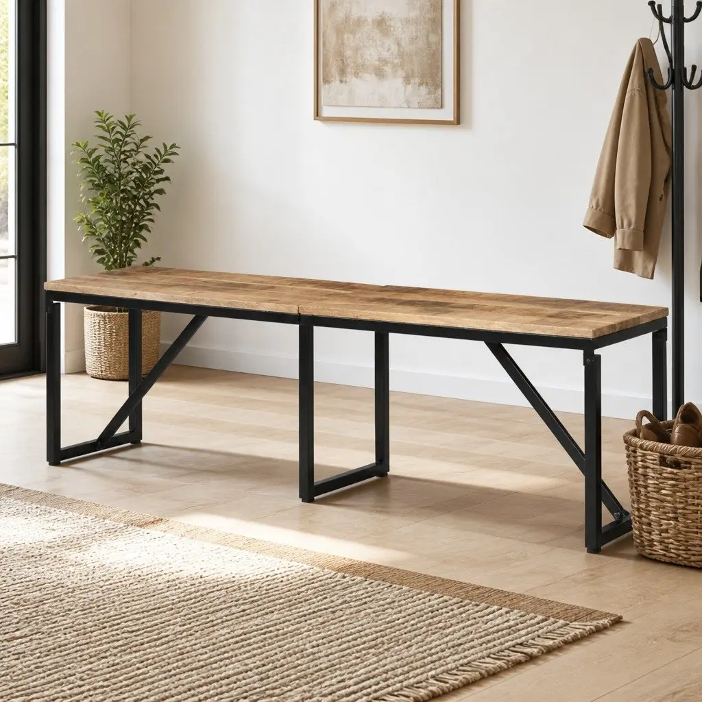 Solid Wood Bench Industrial Style 160x35x46 cm