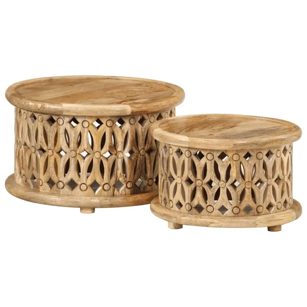 2 Piece Coffee Table Set Solid Wood Brown Accent Living Room Furniture