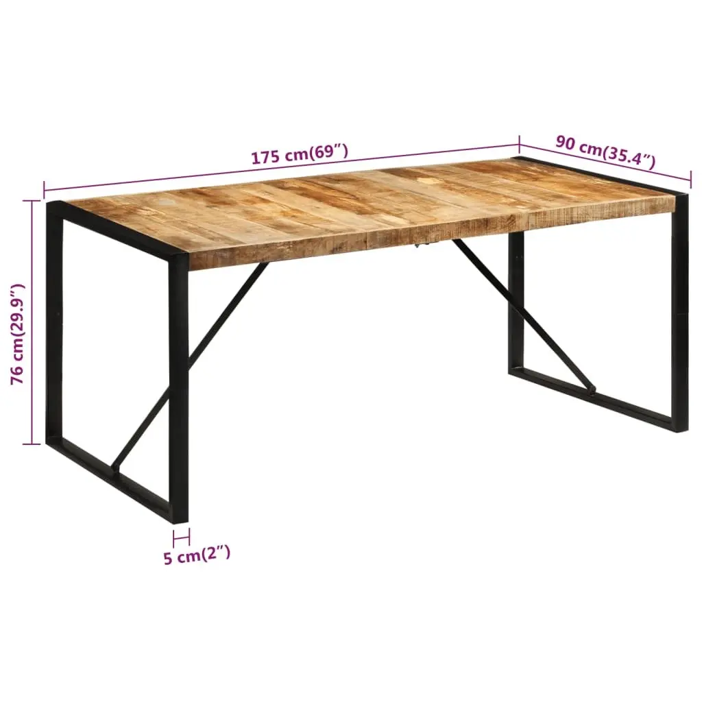 Dining Table 175x90x76 cm Solid Mango Wood Kitchen Furniture Brown Sturdy Frame