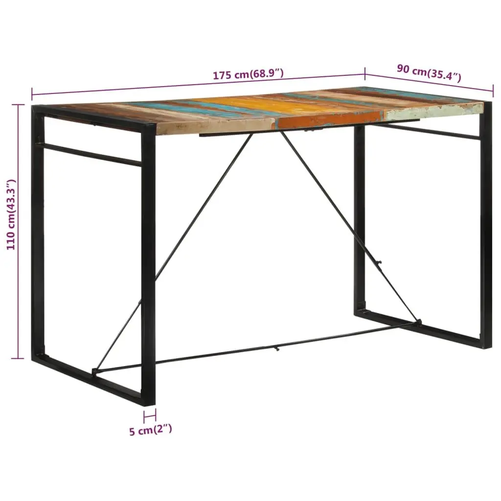 Bar Table 175x90x110 cm Solid Reclaimed Wood Kitchen Dining Bistro Brown