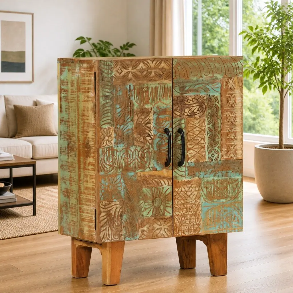 Hand-Carved Wooden Sideboard