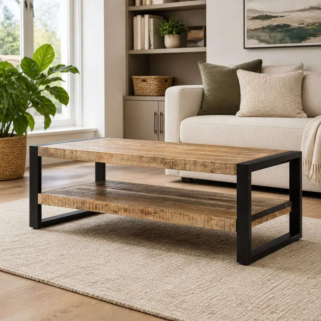 Coffee Table Rustic Two Tier 120x55x40 cm Solid Wood Mango