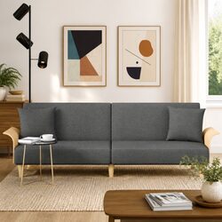 Sofa Bed with Armrests Grey Fabric Adjustable Backrest Sleeper Couch Guest Bed