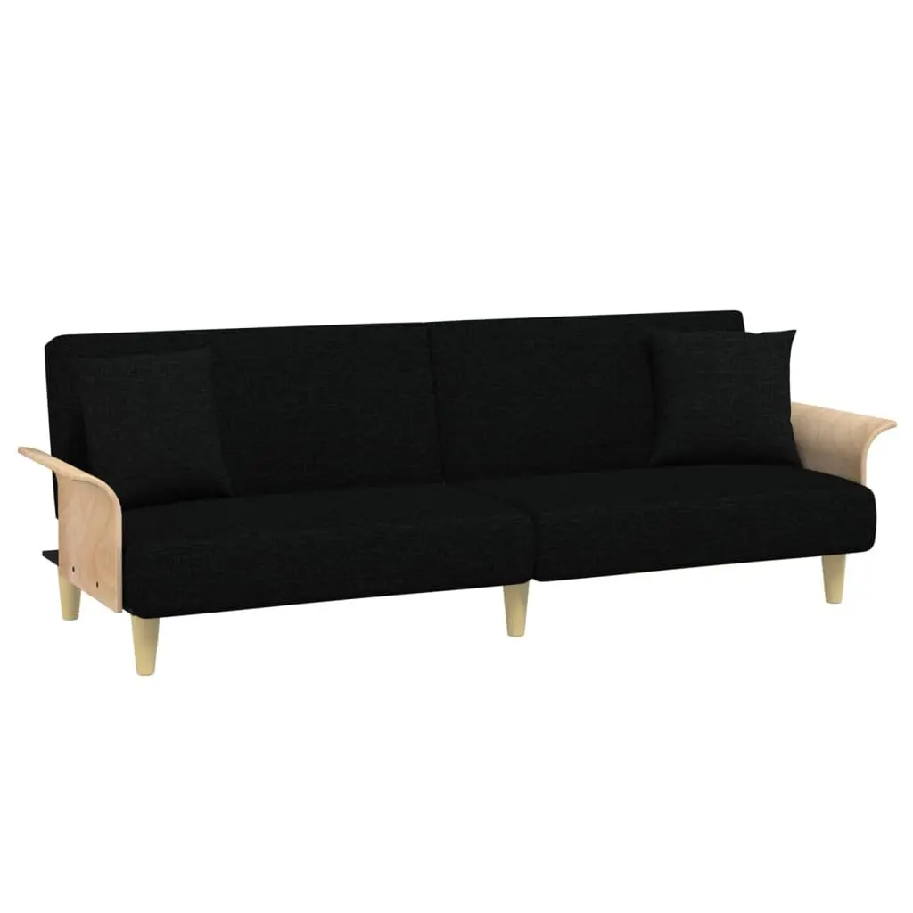 Sofa Bed with Armrests Black Fabric Adjustable Backrest Sleeper Couch Guest Bed