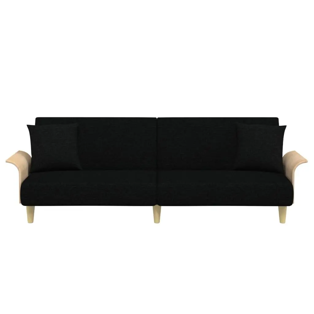Sofa Bed with Armrests Black Fabric Adjustable Backrest Sleeper Couch Guest Bed