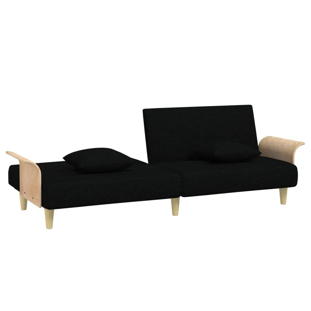 Sofa Bed with Armrests Black Fabric Adjustable Backrest Sleeper Couch Guest Bed