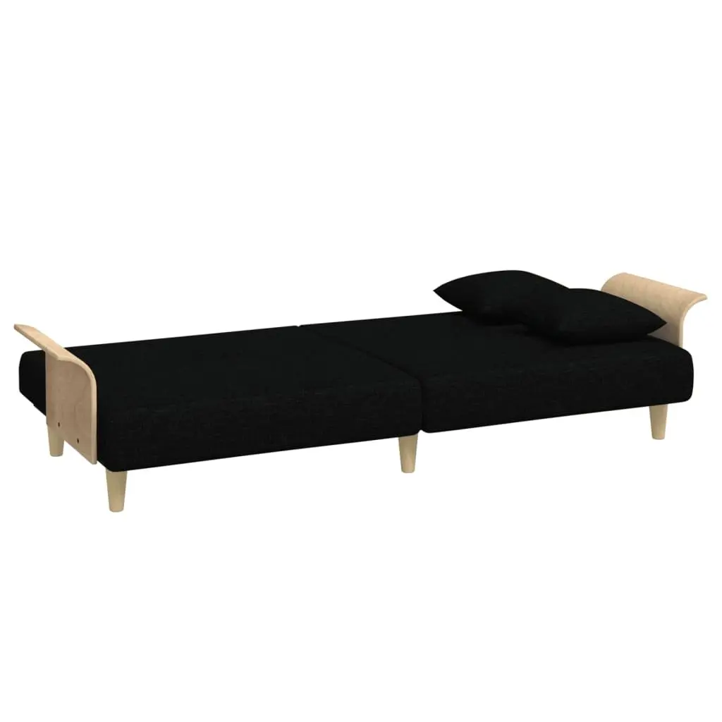 Sofa Bed with Armrests Black Fabric Adjustable Backrest Sleeper Couch Guest Bed