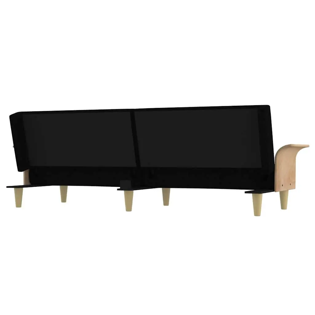 Sofa Bed with Armrests Black Fabric Adjustable Backrest Sleeper Couch Guest Bed