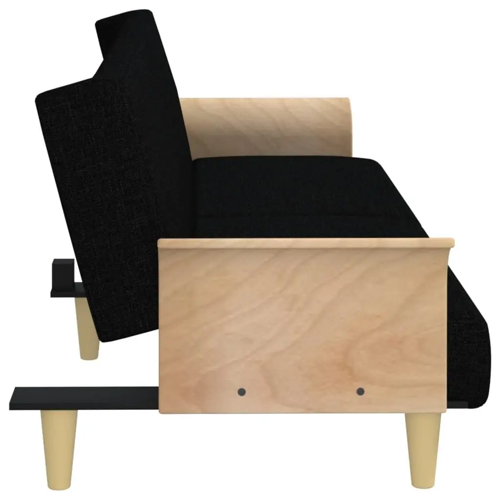 Sofa Bed with Armrests Black Fabric Adjustable Backrest Sleeper Couch Guest Bed