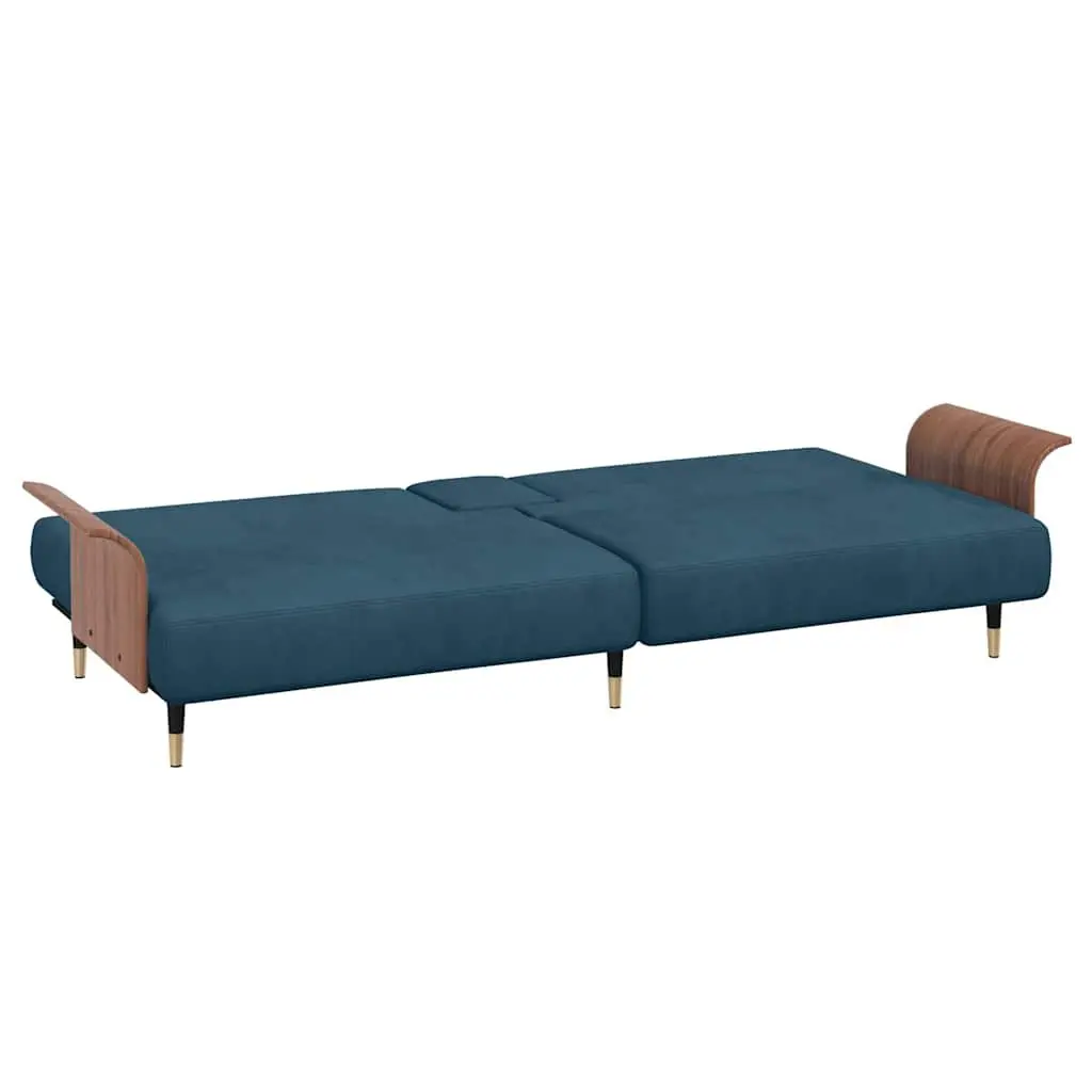 Sofa Bed with Adjustable Backrest Cup Holders USB Ports Blue Velvet Sleeper