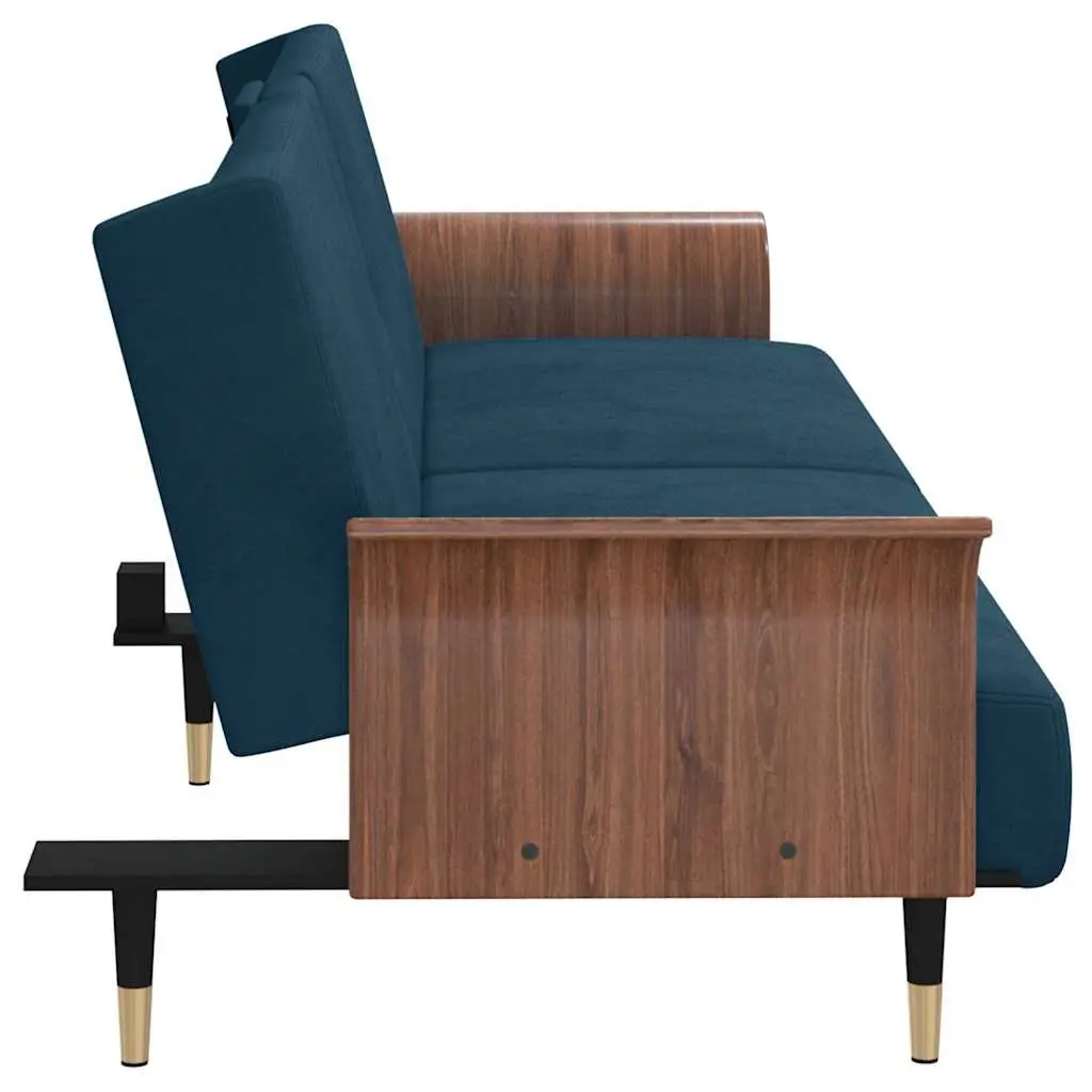 Sofa Bed with Adjustable Backrest Cup Holders USB Ports Blue Velvet Sleeper