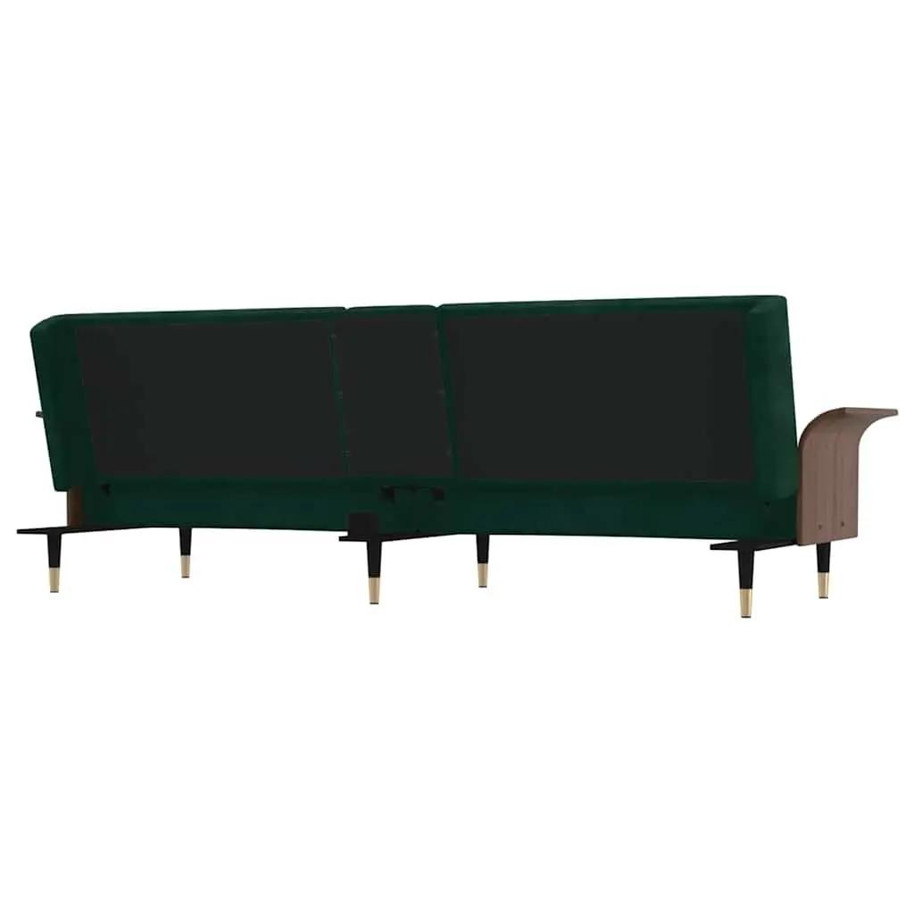 Green Velvet Sofa Bed with Adjustable Backrest Foldable Tea Table and Cup Holders