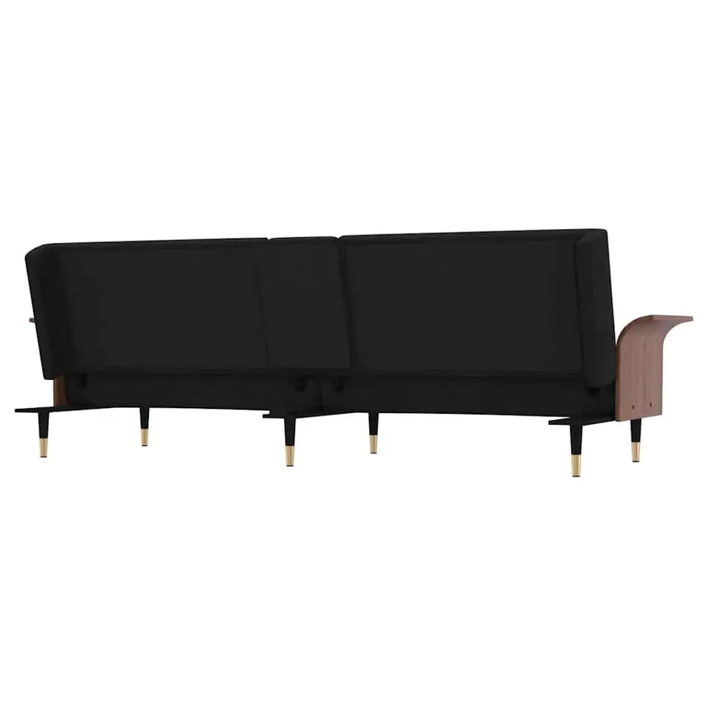 Sofa Bed with Adjustable Backrest Cup Holders Foldable Tea Table Black Velvet