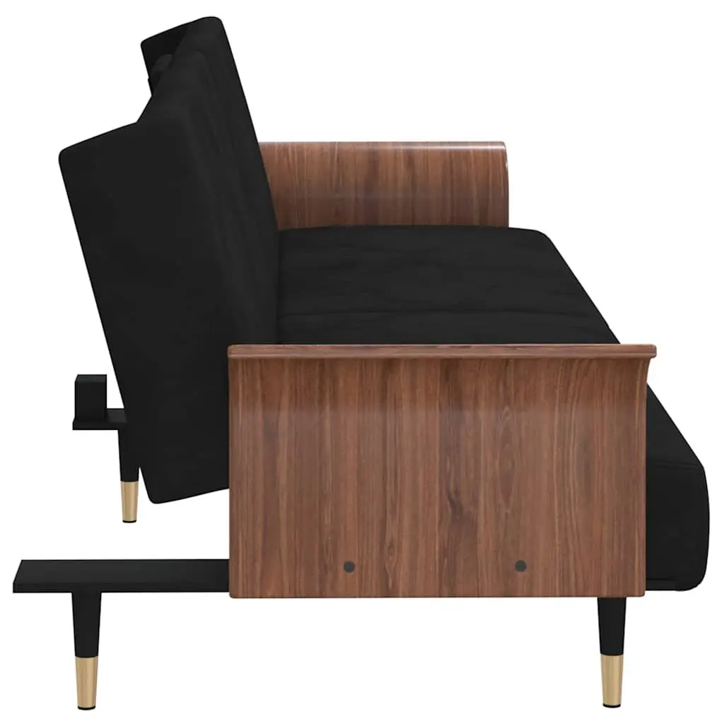 Sofa Bed with Adjustable Backrest Cup Holders Foldable Tea Table Black Velvet