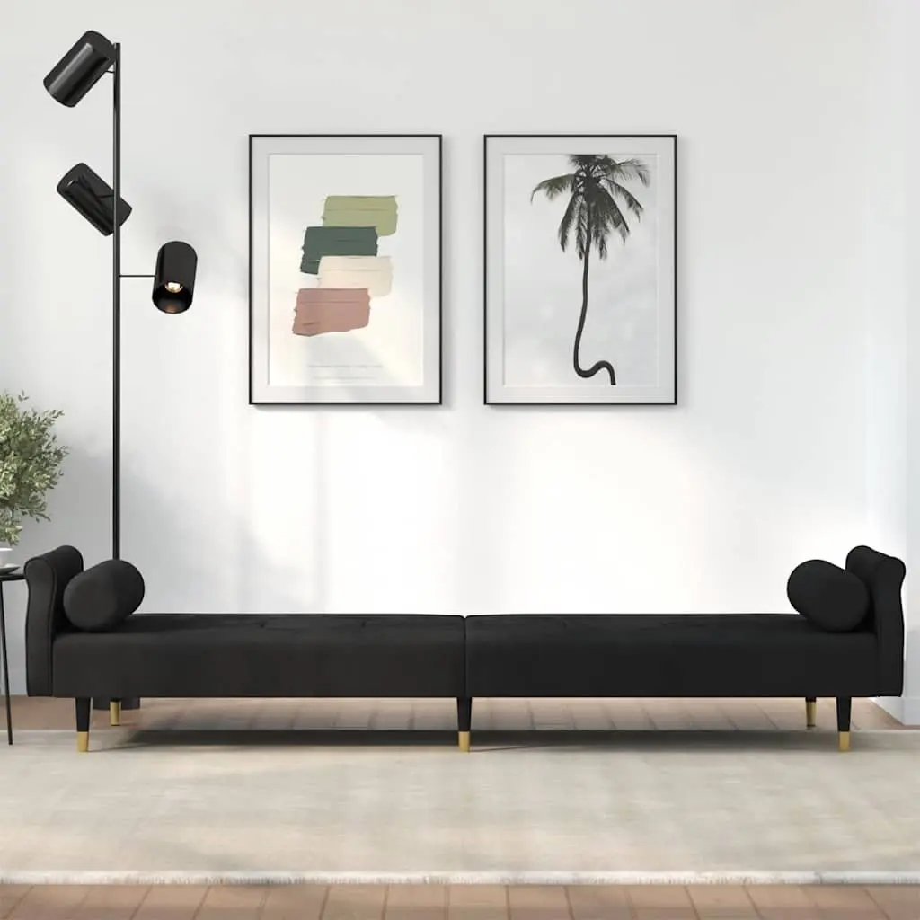 Black Velvet Sofa Bed with Adjustable Comfort