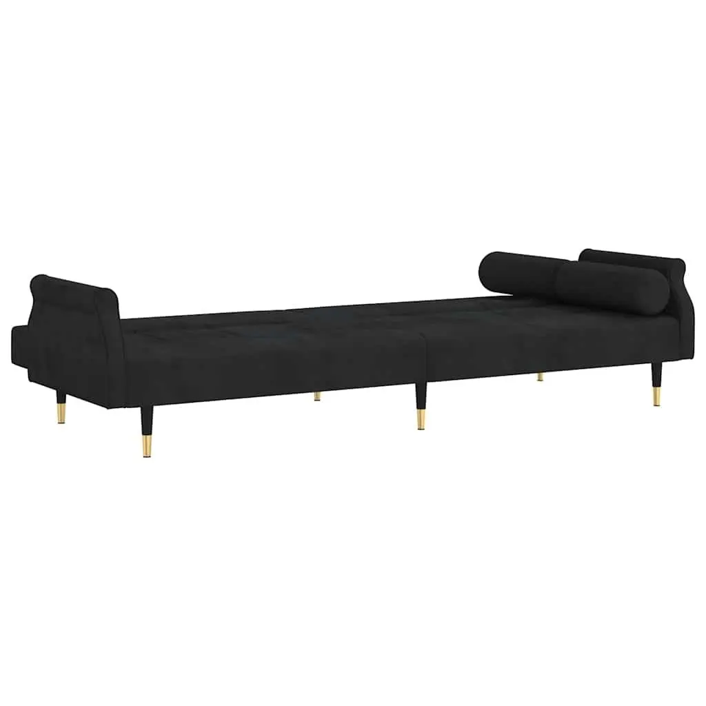 Black Velvet Sofa Bed with Adjustable Comfort
