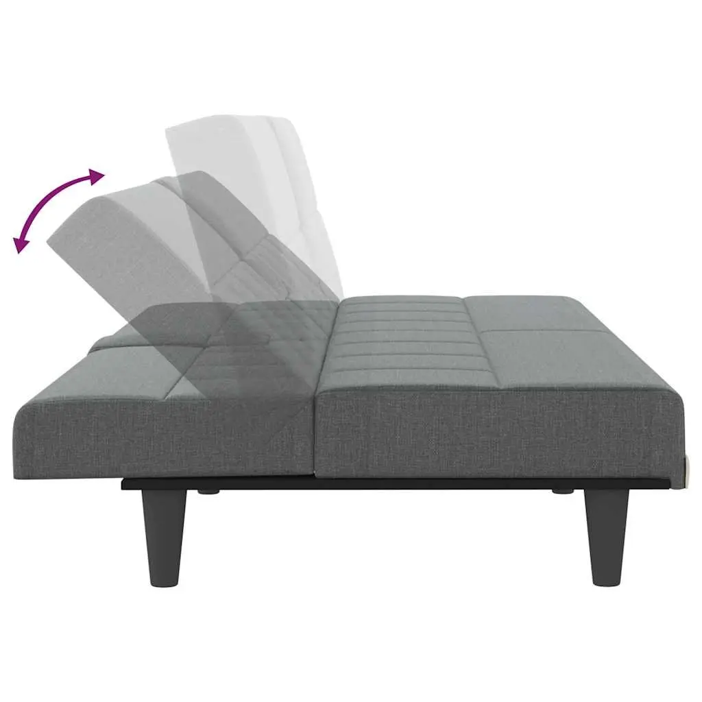 Sofa Bed Grey Fabric Adjustable Backrest Cup Holders Foldable Tea Table Sleeper