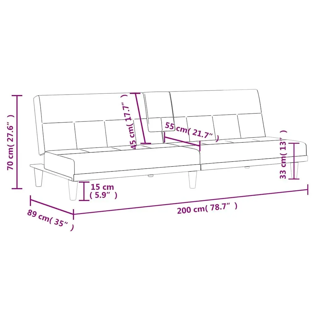 Sofa Bed Grey Fabric Adjustable Backrest Cup Holders Foldable Tea Table Sleeper