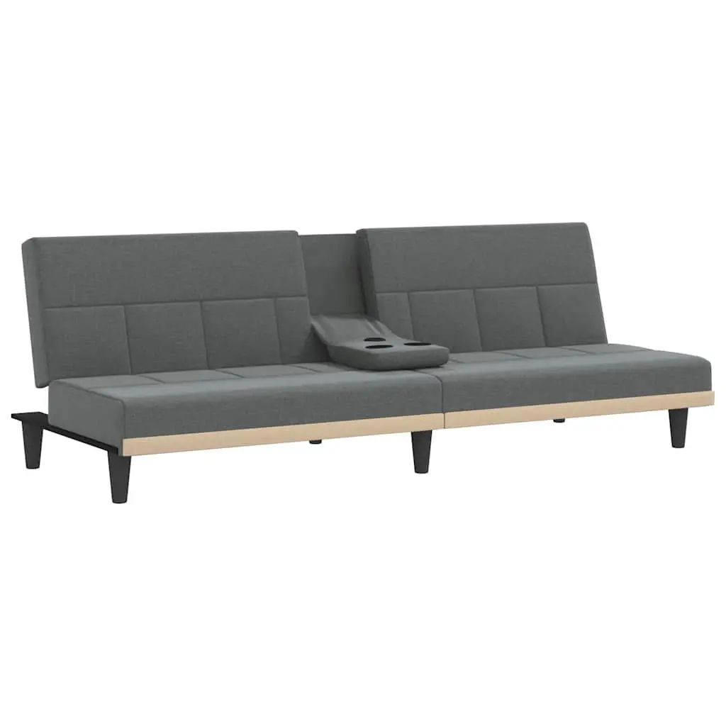 Sofa Bed Grey Fabric Adjustable Backrest Cup Holders Foldable Tea Table Sleeper