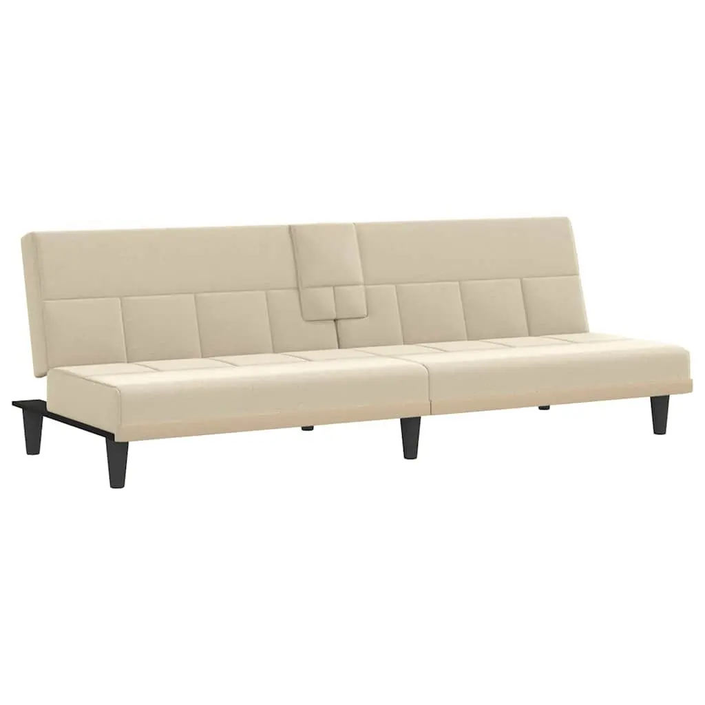 Sofa Bed Cream Fabric with Adjustable Backrest and Cup Holders Sleeper Couch
