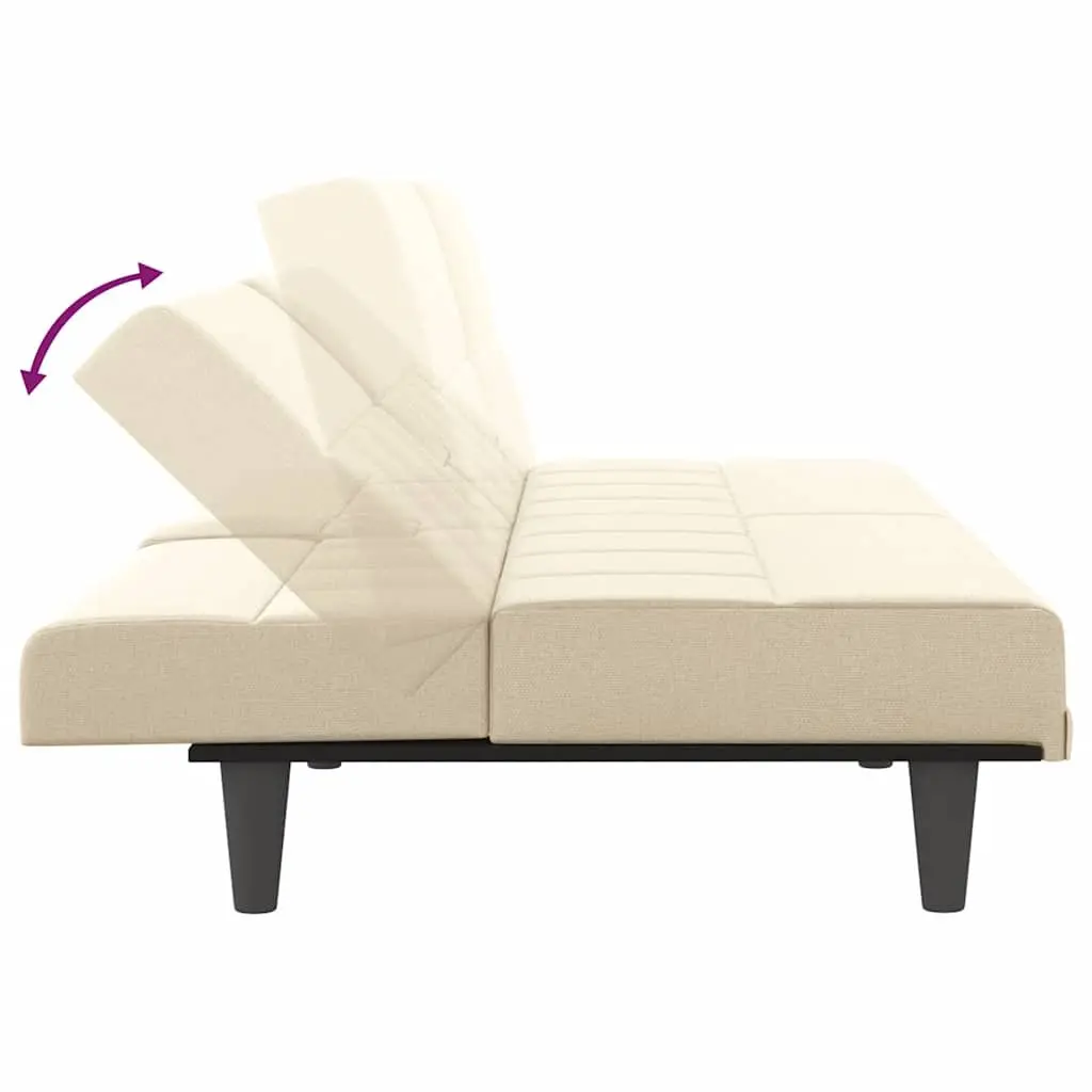 Sofa Bed Cream Fabric with Adjustable Backrest and Cup Holders Sleeper Couch