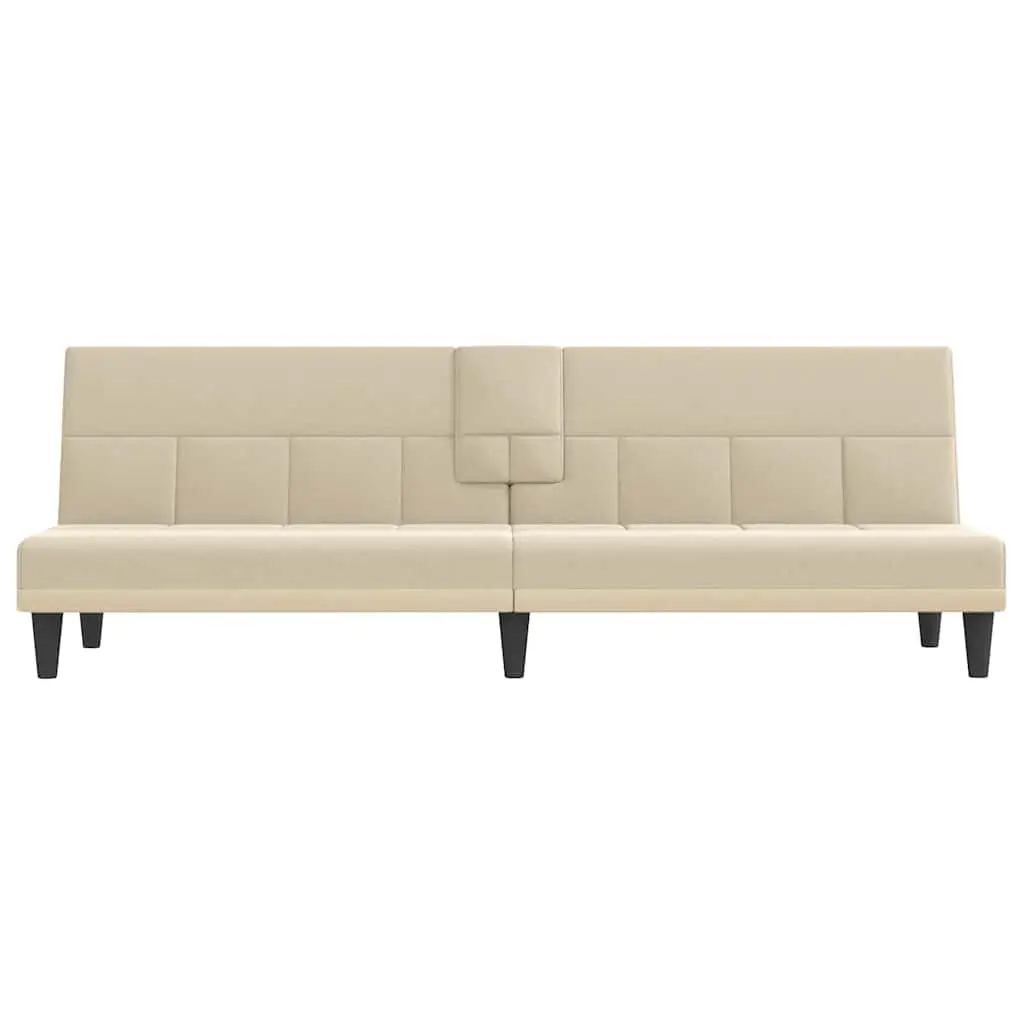 Sofa Bed Cream Fabric with Adjustable Backrest and Cup Holders Sleeper Couch