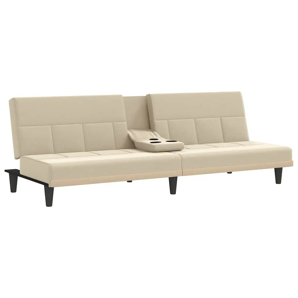 Sofa Bed Cream Fabric with Adjustable Backrest and Cup Holders Sleeper Couch