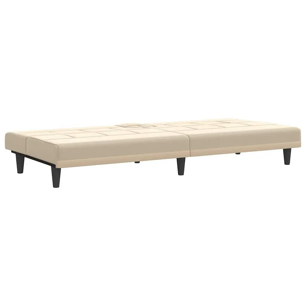 Sofa Bed Cream Fabric with Adjustable Backrest and Cup Holders Sleeper Couch