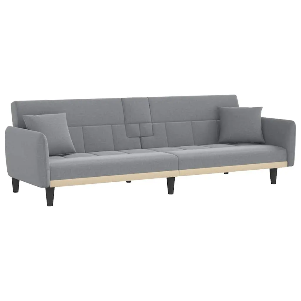 Sofa Bed Grey Fabric Adjustable Backrest Cup Holders Sleeper Couch Guest Seating