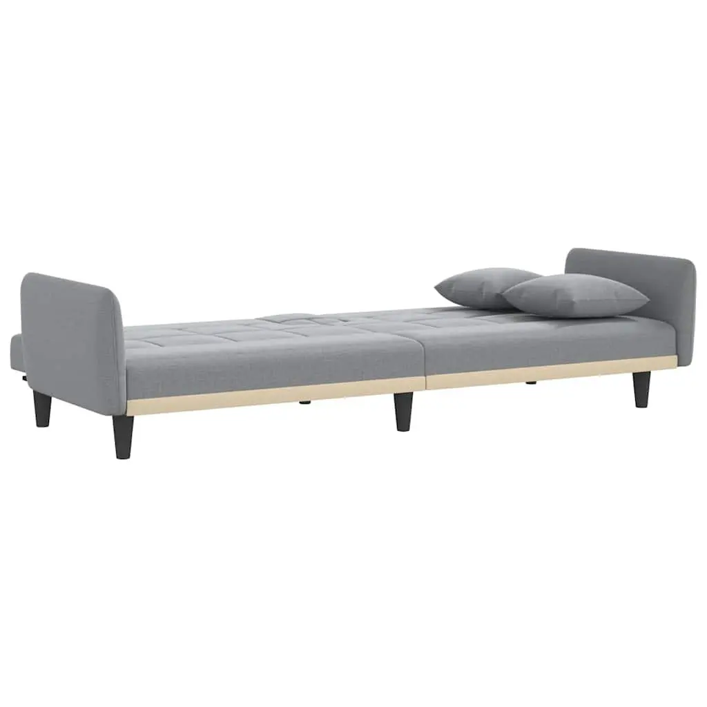 Sofa Bed Grey Fabric Adjustable Backrest Cup Holders Sleeper Couch Guest Seating