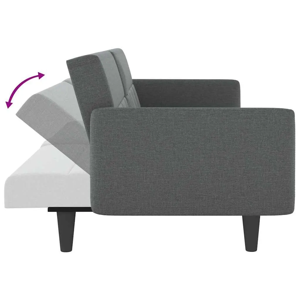 Sofa Bed Adjustable Backrest with Cup Holders Foldable Tea Table Grey Fabric