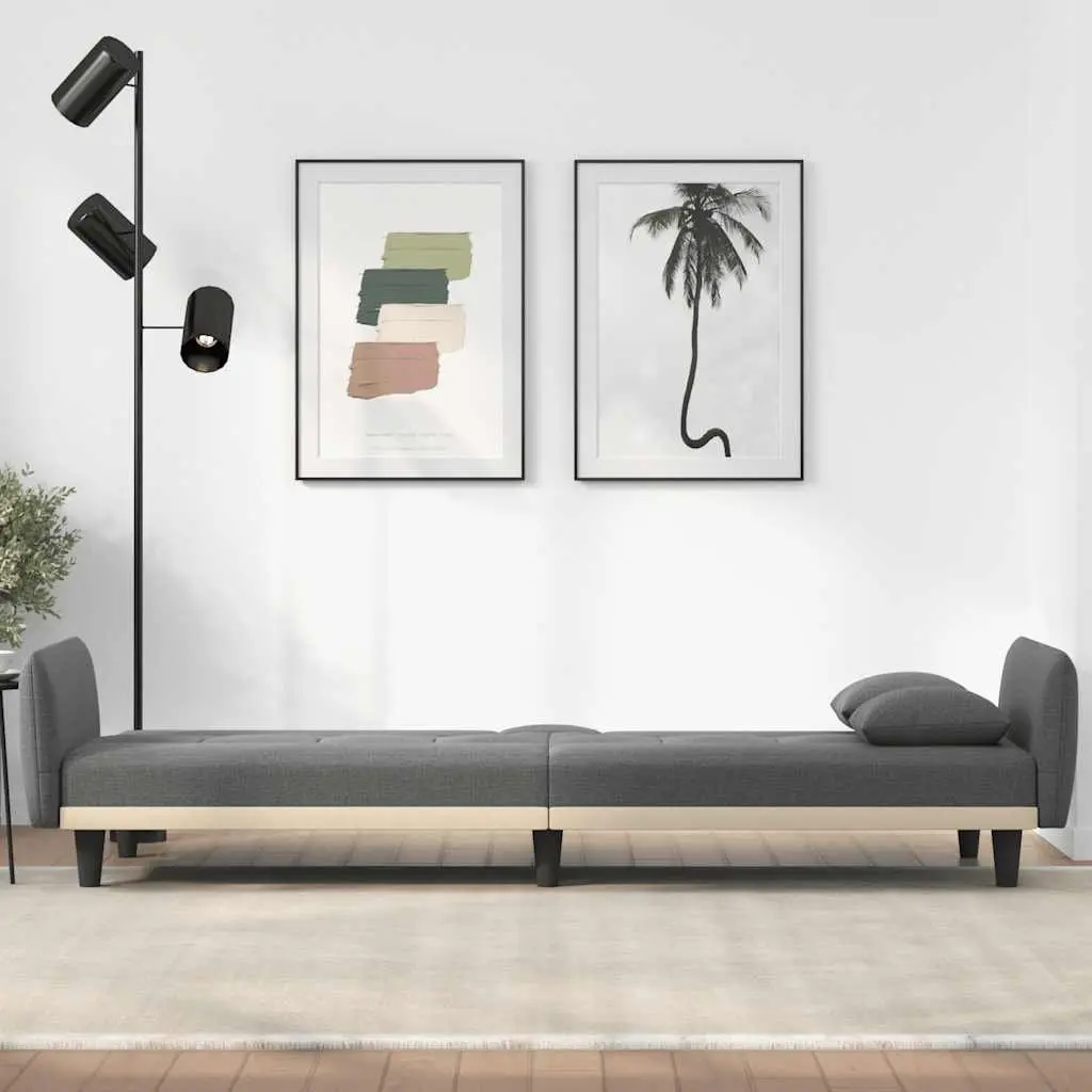 Sofa Bed Adjustable Backrest with Cup Holders Foldable Tea Table Grey Fabric