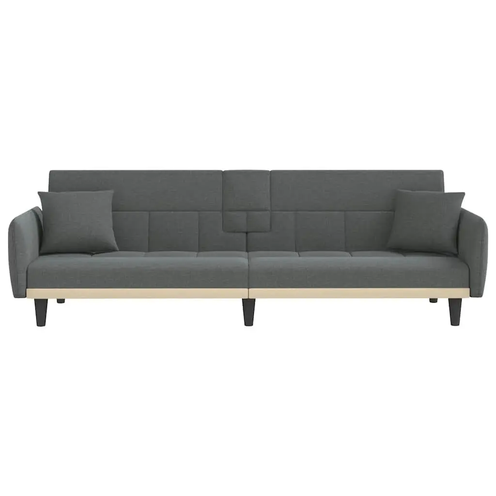 Sofa Bed Adjustable Backrest with Cup Holders Foldable Tea Table Grey Fabric
