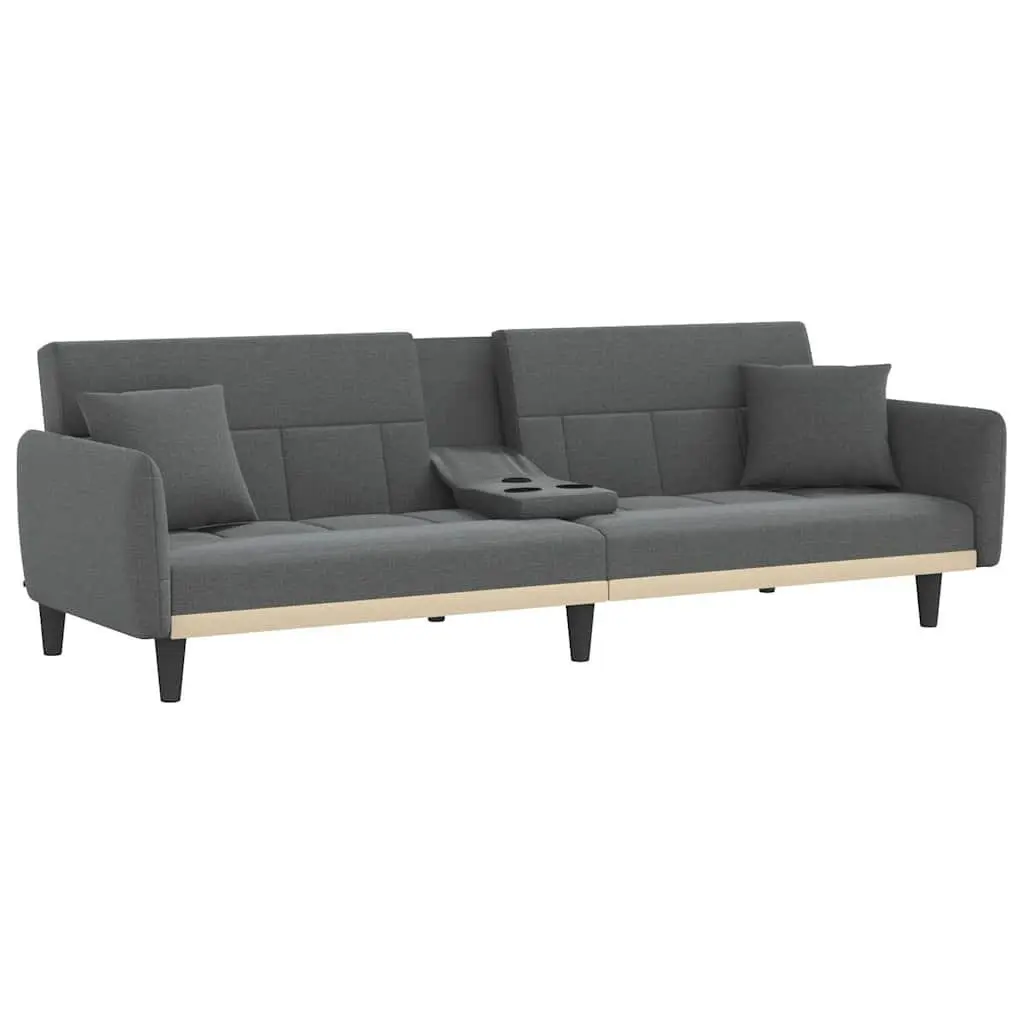 Sofa Bed Adjustable Backrest with Cup Holders Foldable Tea Table Grey Fabric