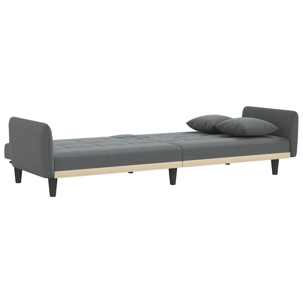Sofa Bed Adjustable Backrest with Cup Holders Foldable Tea Table Grey Fabric